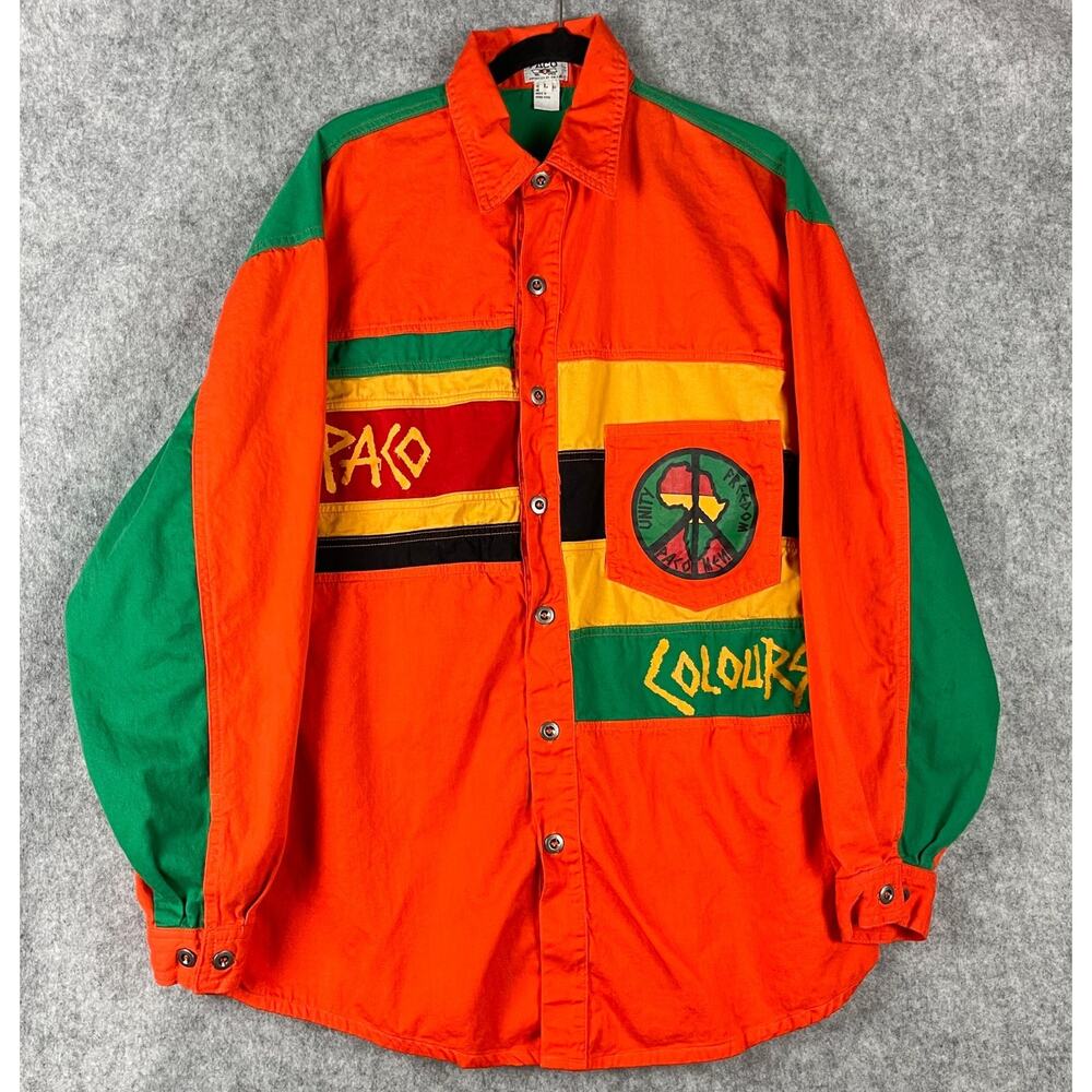 Vintage Paco Jeans Shirt Mens Large Colorblock Button Up Streetwear Hip Hop‎ 90s